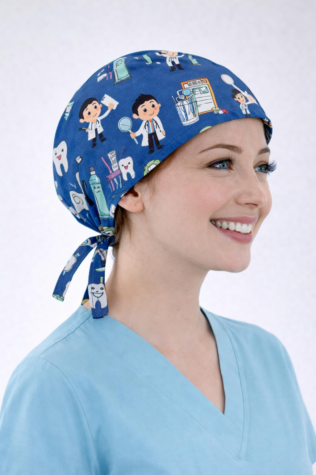 Cerrahi Bone Medikal Doktor Hemşire Hastane Bonesi Unisex -Beyaz Diş Desen