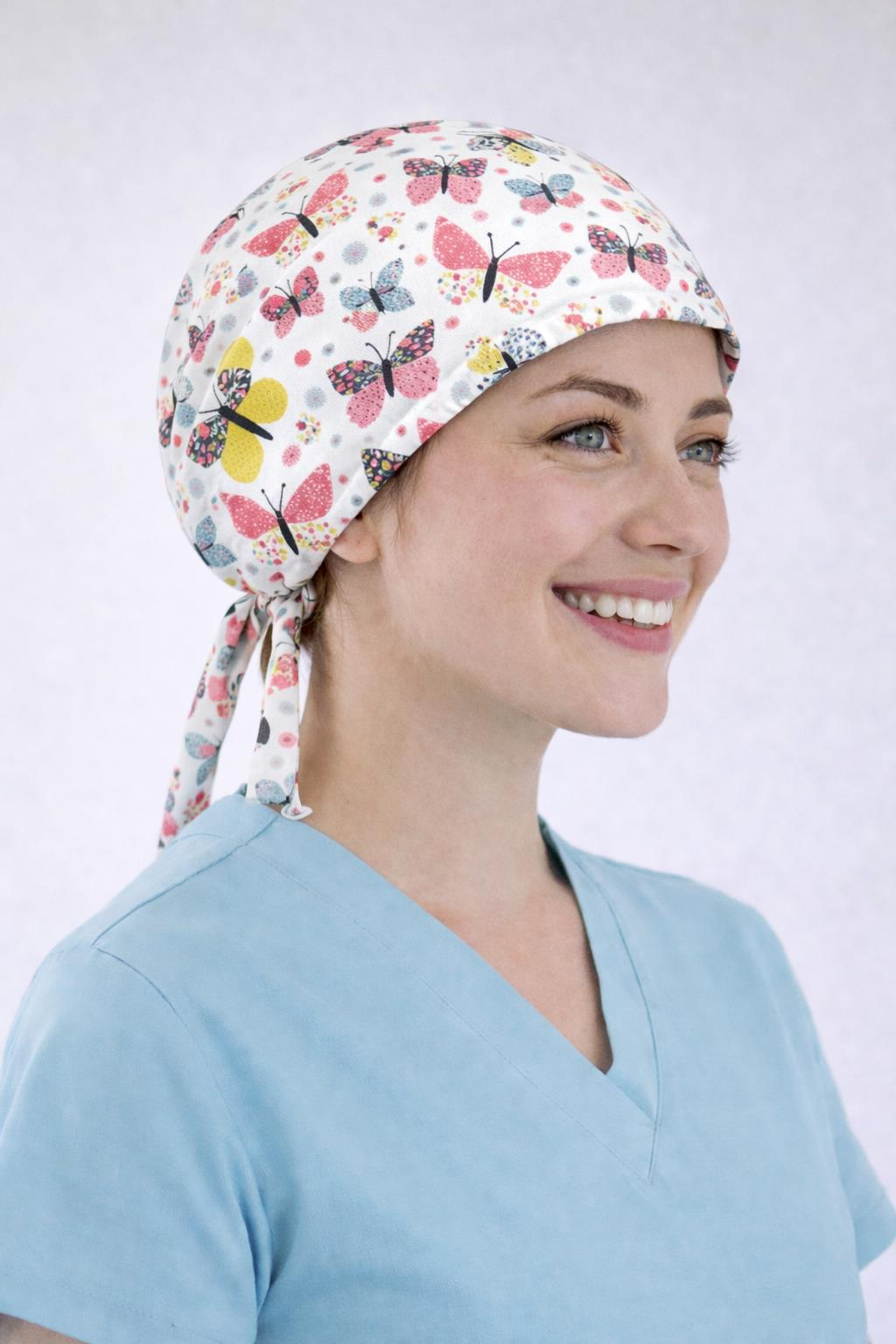 Cerrahi Bone Medikal Doktor Hemşire Hastane Bonesi Unisex -Beyaz kelebek