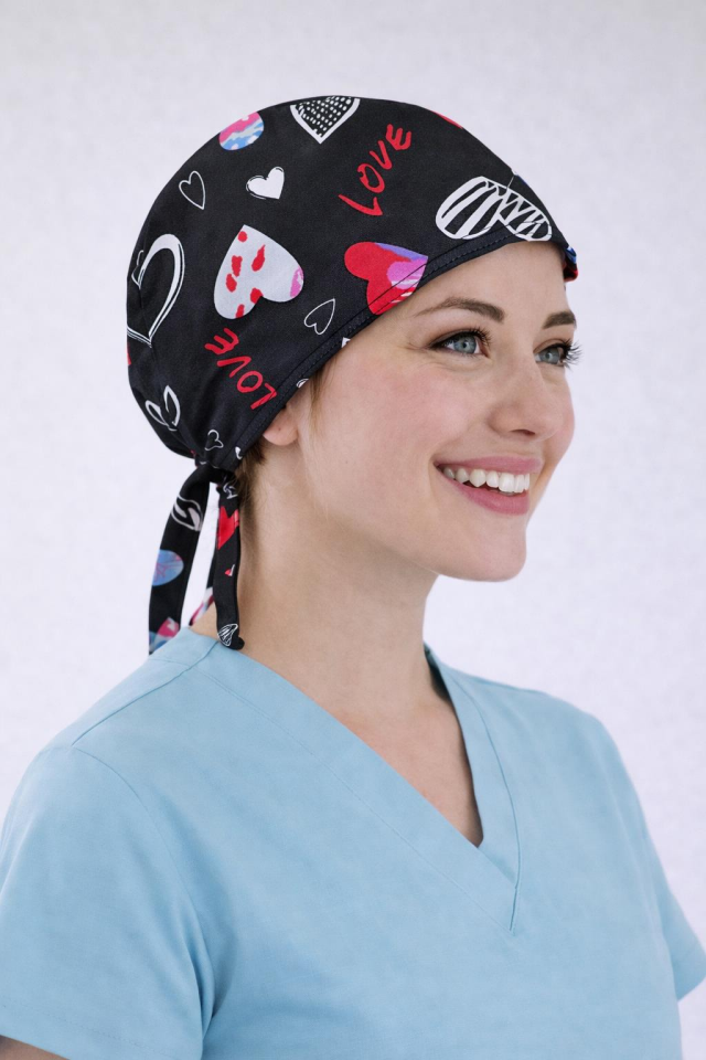 Cerrahi Bone Medikal Doktor Hemşire Hastane Bonesi Unisex -Kalp Desen