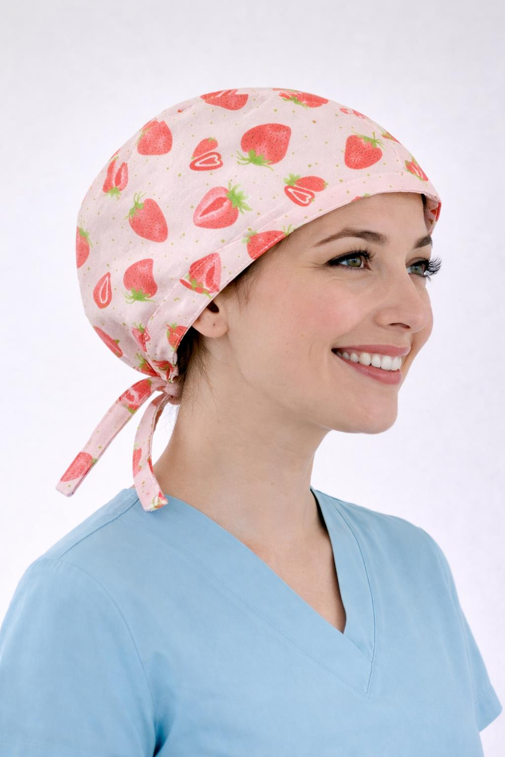 Cerrahi Bone Medikal Doktor Hemşire Hastane Bonesi Unisex -Çilek Desen