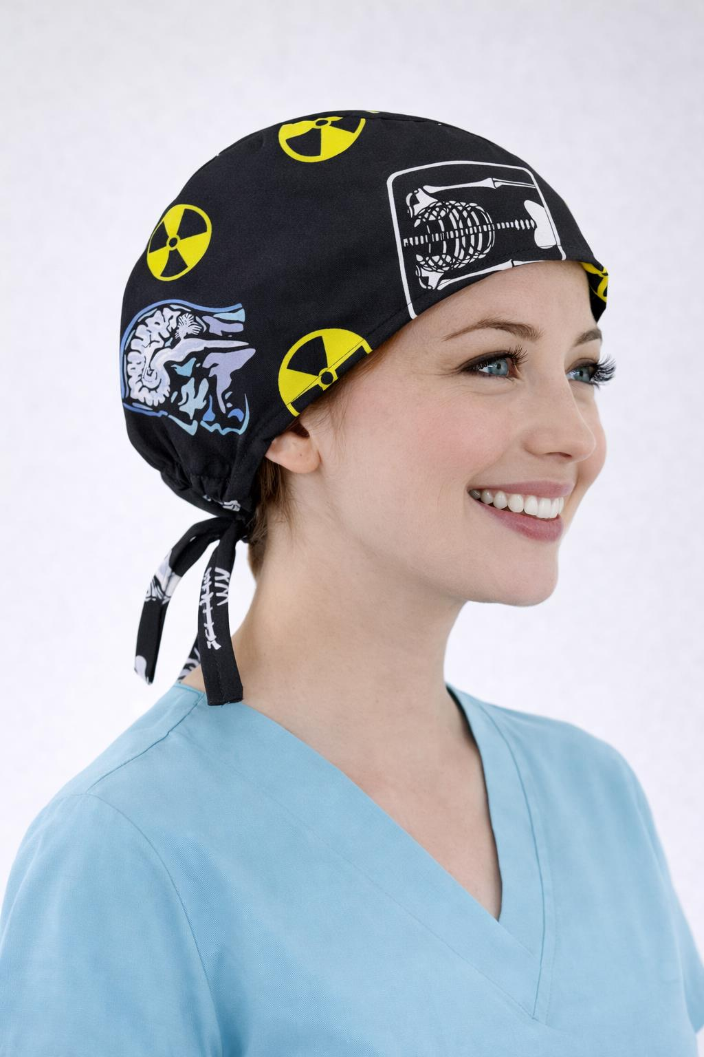 Cerrahi Bone Medikal Doktor Hemşire Hastane Bonesi Unisex -Siyah Radyasyon Desen