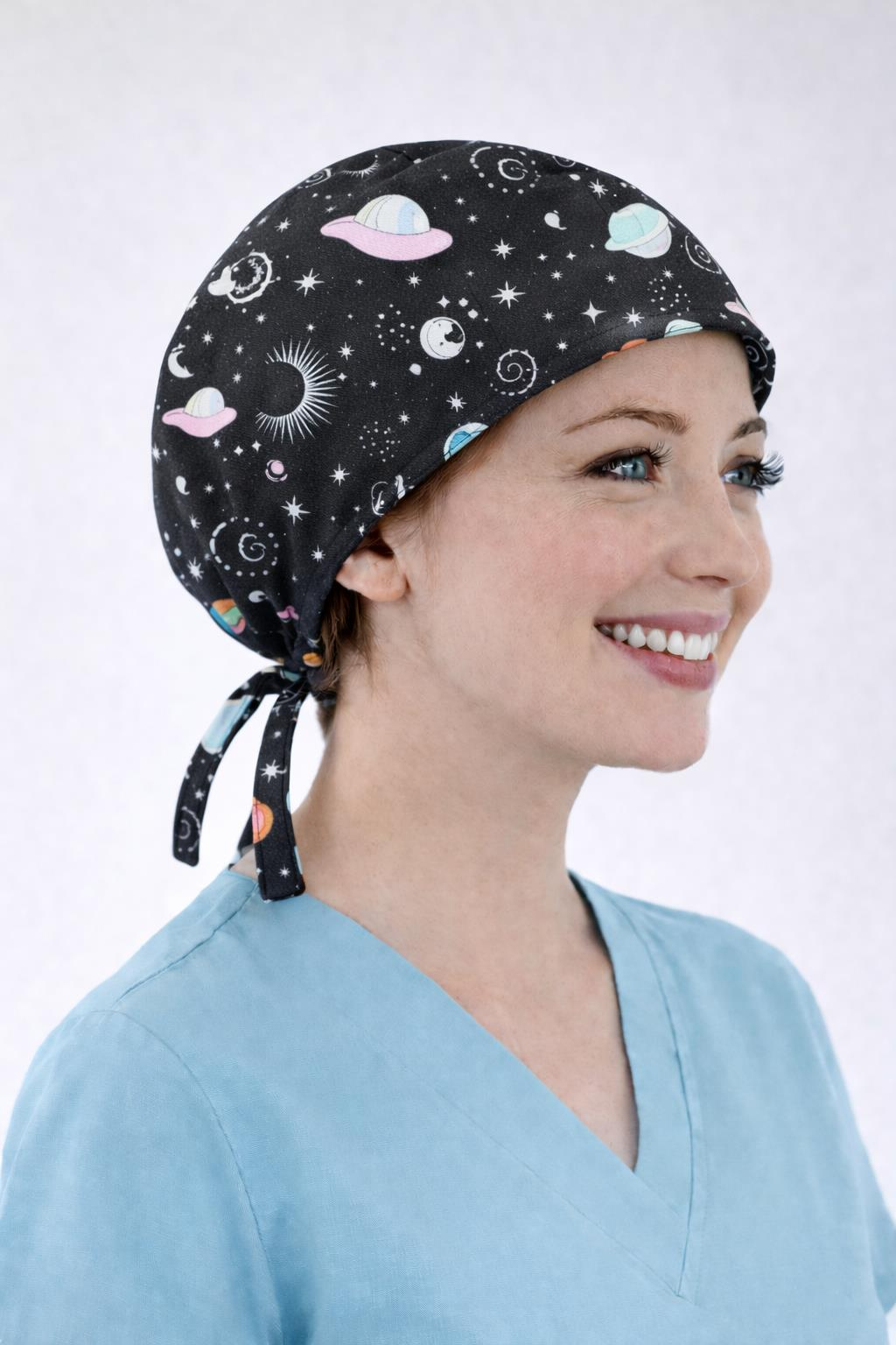 Cerrahi Bone Medikal Doktor Hemşire Hastane Bonesi Unisex -Siyah Gezegen Desen