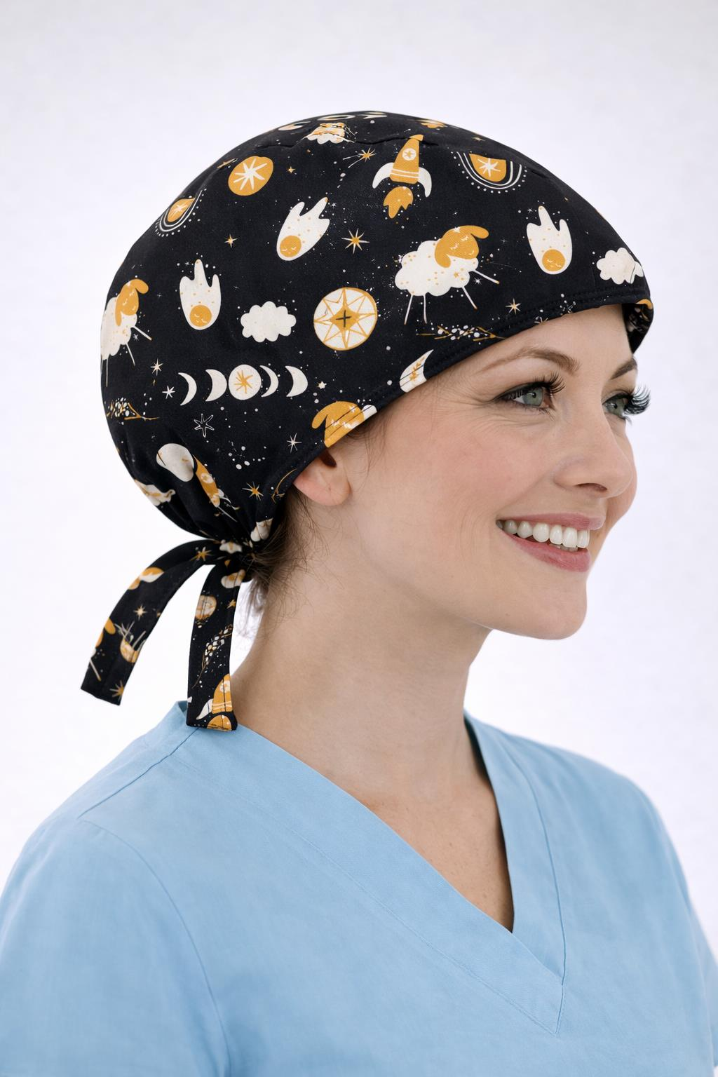 Cerrahi Bone Medikal Doktor Hemşire Hastane Bonesi Unisex -Ay Kuzu Desen