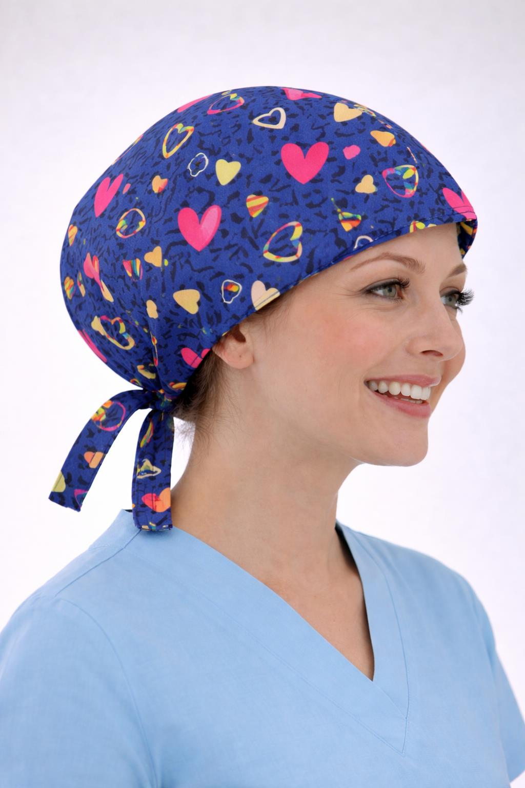 Cerrahi Bone Medikal Doktor Hemşire Hastane Bonesi Unisex -Laci Renkli Kalp Desen