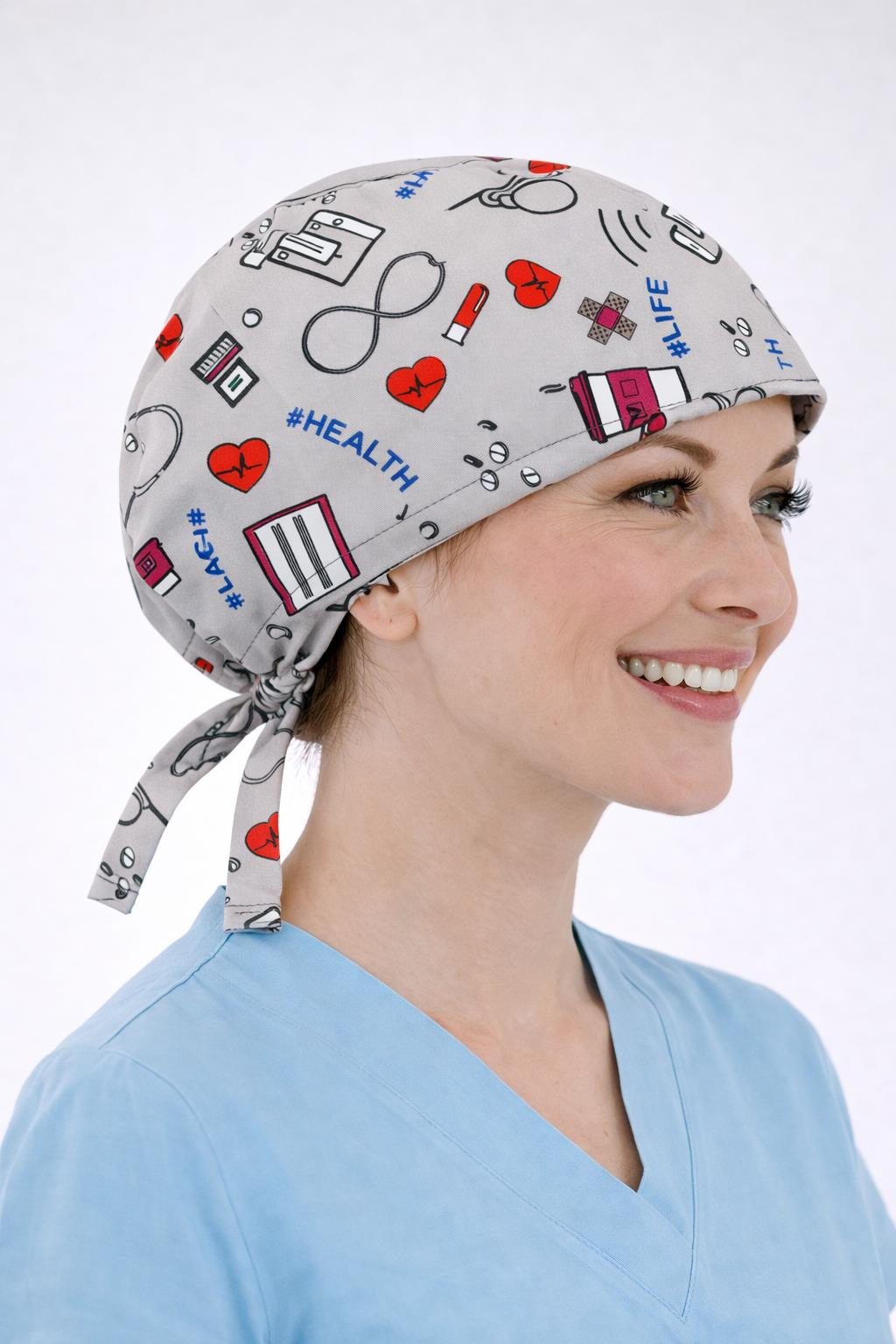 Cerrahi Bone Medikal Doktor Hemşire Hastane Bonesi Unisex -Gri Kahve Desen