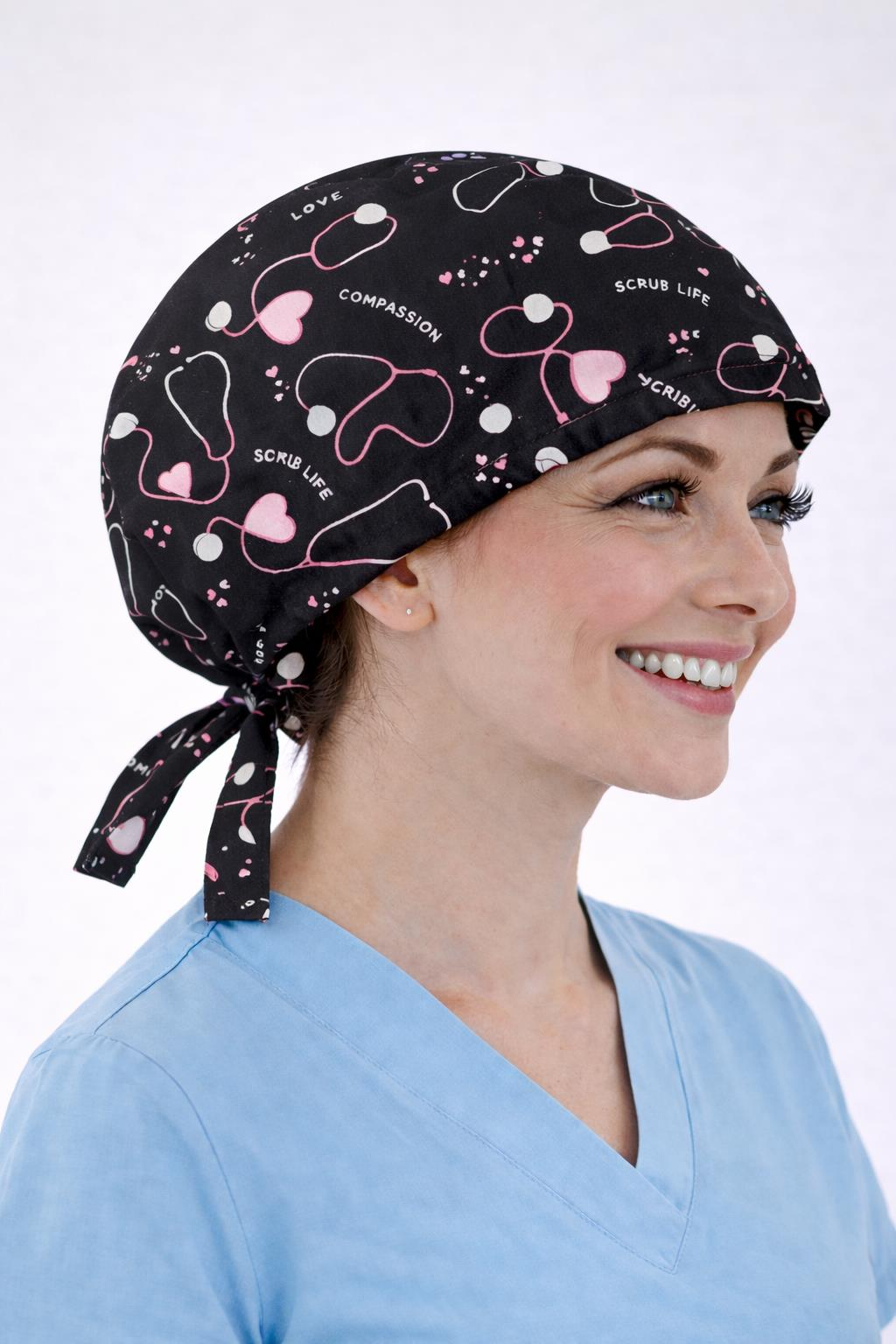 Cerrahi Bone Medikal Doktor Hemşire Hastane Bonesi Unisex -Siyah Steteskop Desen