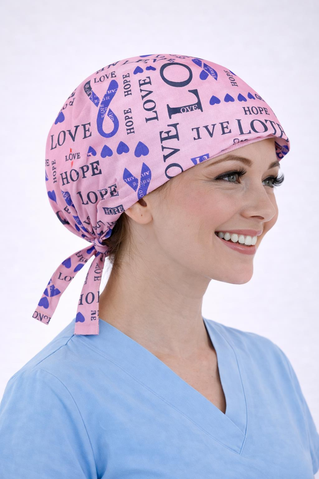 Cerrahi Bone Medikal Doktor Hemşire Hastane Bonesi Unisex -Pembe Love Desen