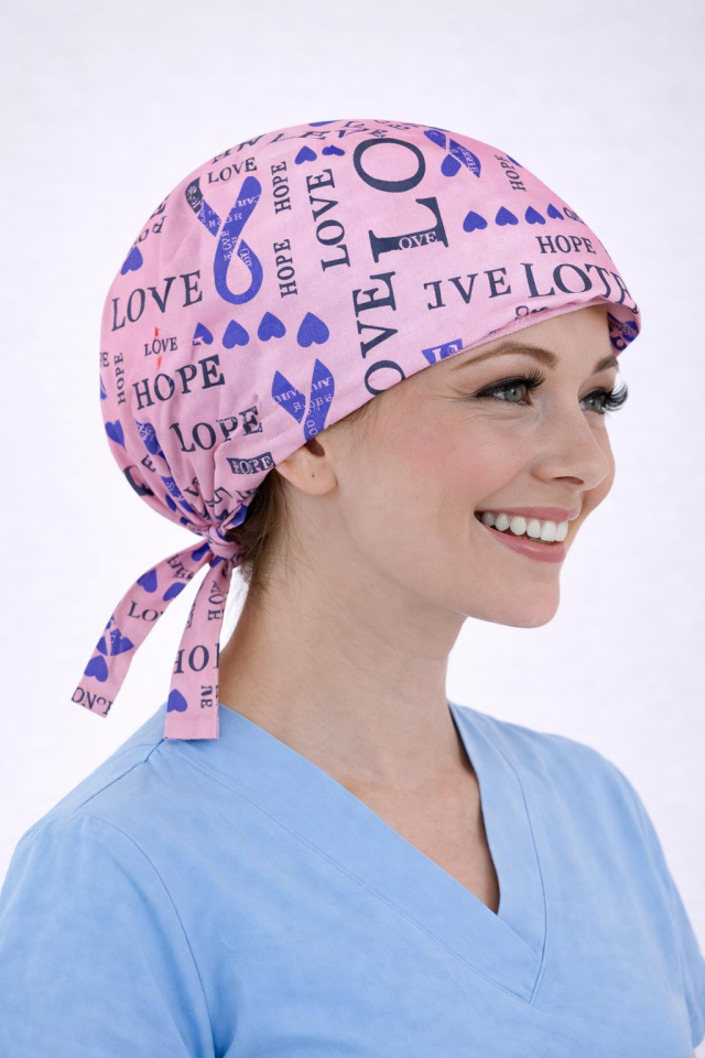 Cerrahi Bone Medikal Doktor Hemşire Hastane Bonesi Unisex -Pembe Love Desen