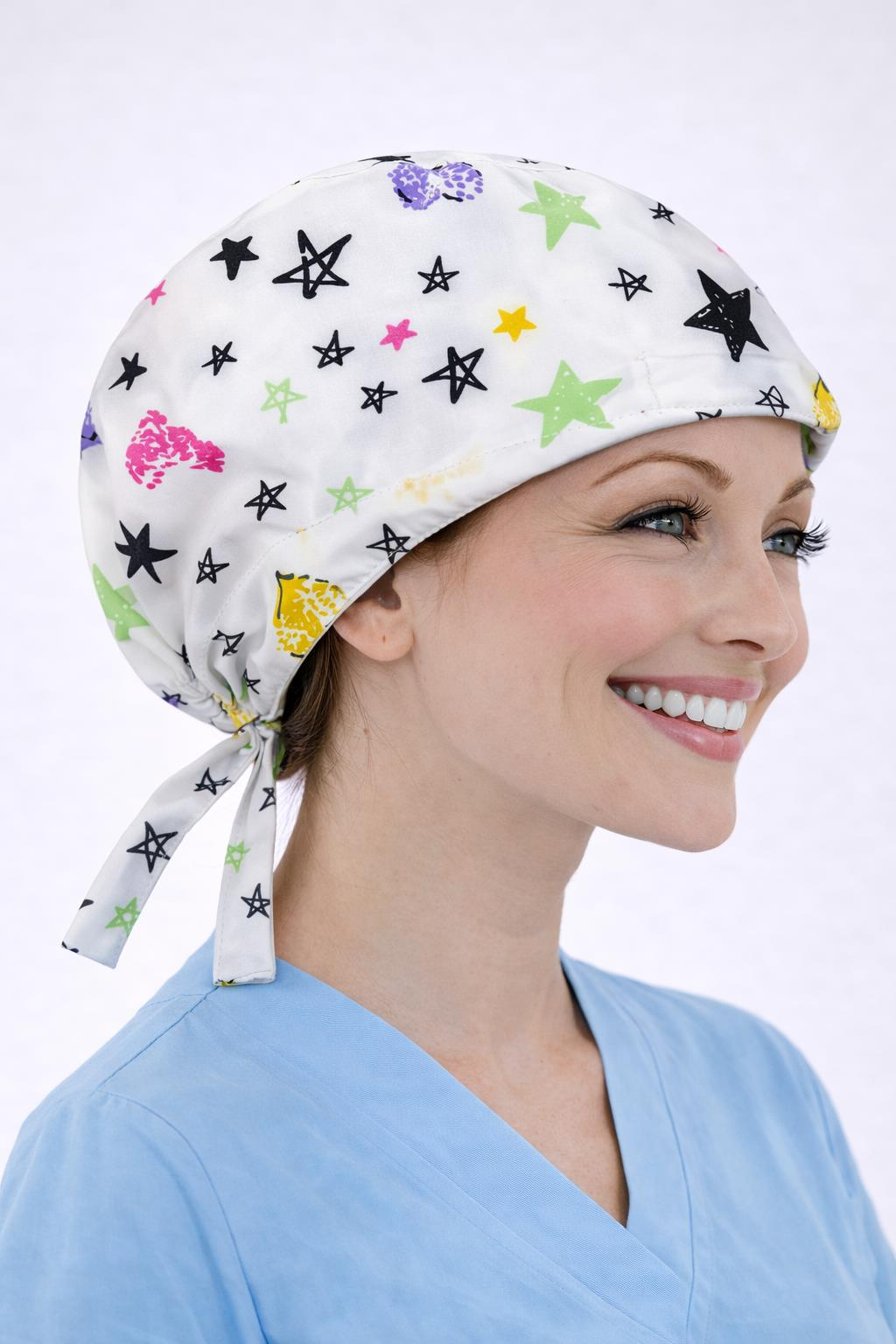 Cerrahi Bone Medikal Doktor Hemşire Hastane Bonesi Unisex -Beyaz Yıldız Desen