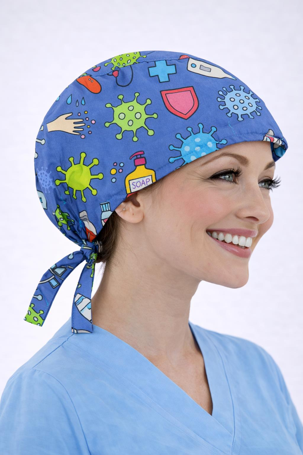 Cerrahi Bone Medikal Doktor Hemşire Hastane Bonesi Unisex -Mavi Covid Desen