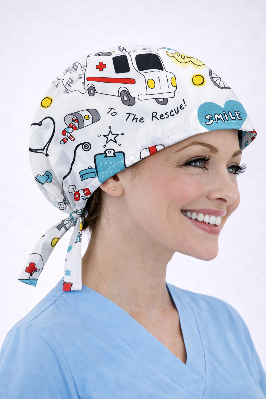 Cerrahi Bone Medikal Doktor Hemşire Hastane Bonesi Unisex -Beyaz Ambulans Desen