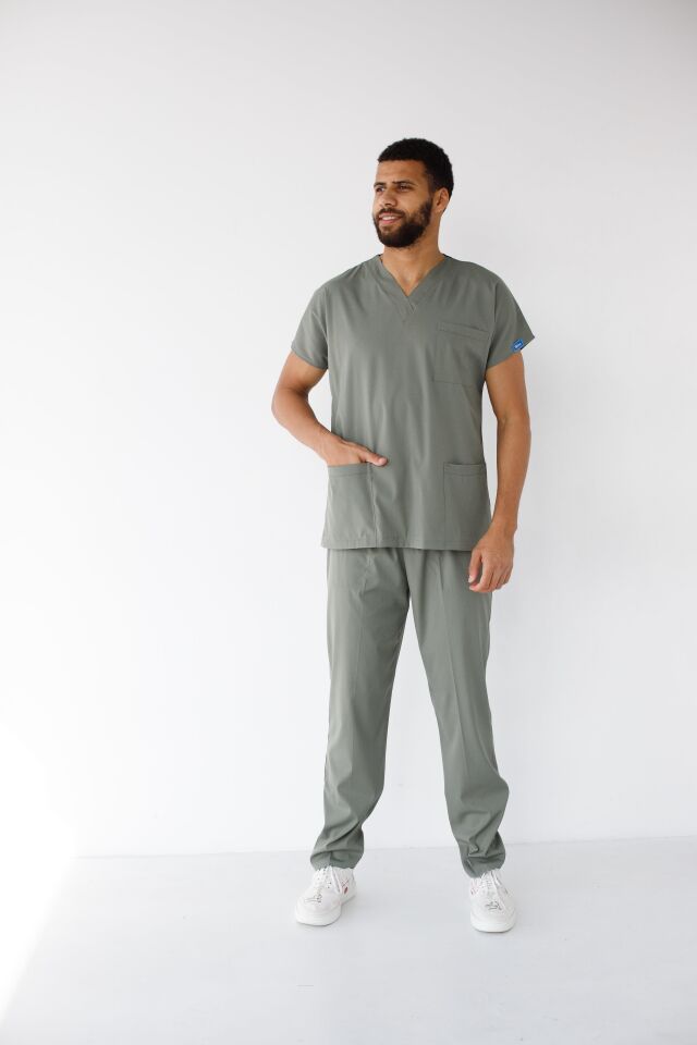 Erkek Likralı Yarasa Kol Hemşire Doktor Takım Küf Yeşili