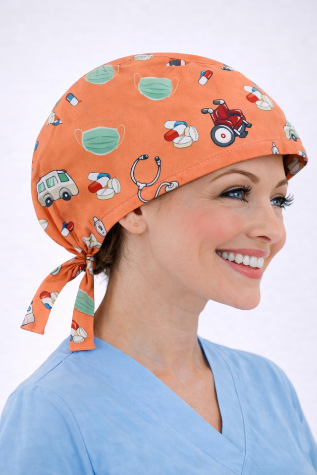 Cerrahi Bone Medikal Doktor Hemşire Hastane Bonesi Unisex -Somon Maske Desen