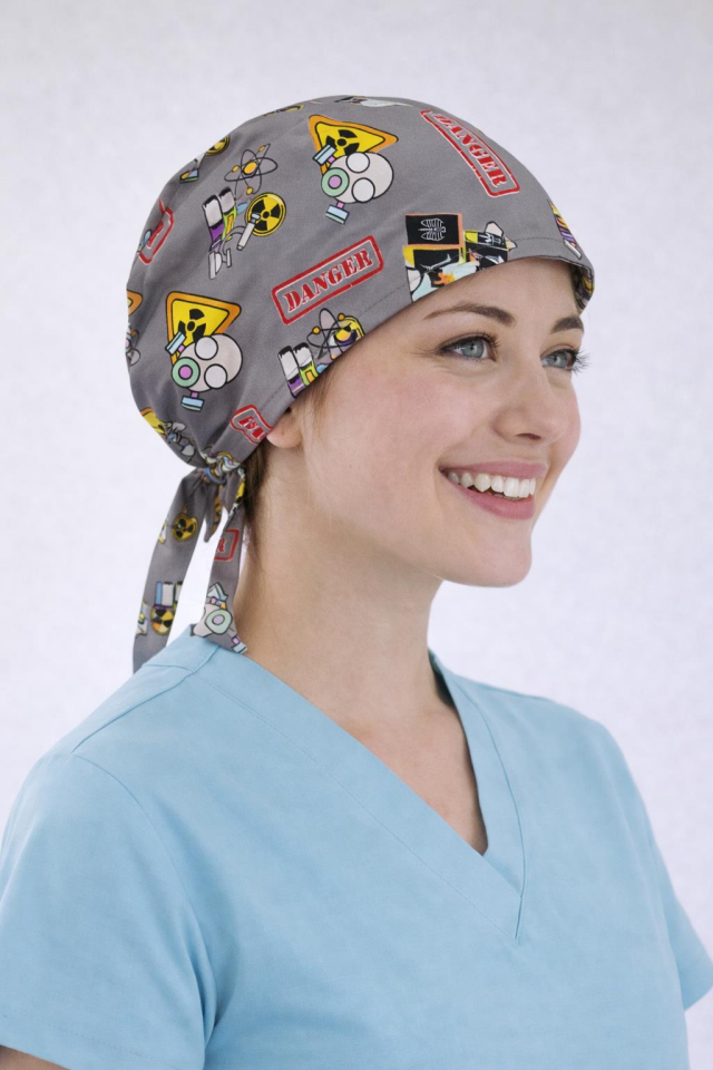 Cerrahi Bone Medikal Doktor Hemşire Hastane Bonesi Unisex -Gri Radyasyon Desen