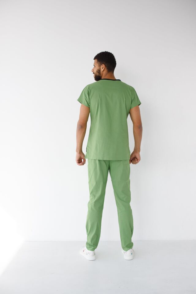 Erkek Likralı Yarasa Kol Hemşire Doktor Takım Fıstık Yeşili