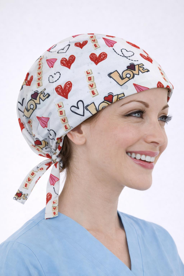 Cerrahi Bone Medikal Doktor Hemşire Hastane Bonesi Unisex -Love Desen