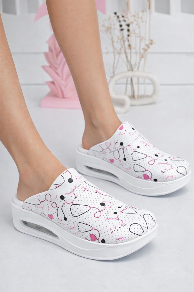 Air Taban Beyaz Steteskop Doktor Hemşire Hastane Aşçı Terliği 412 Beyaz Mitra