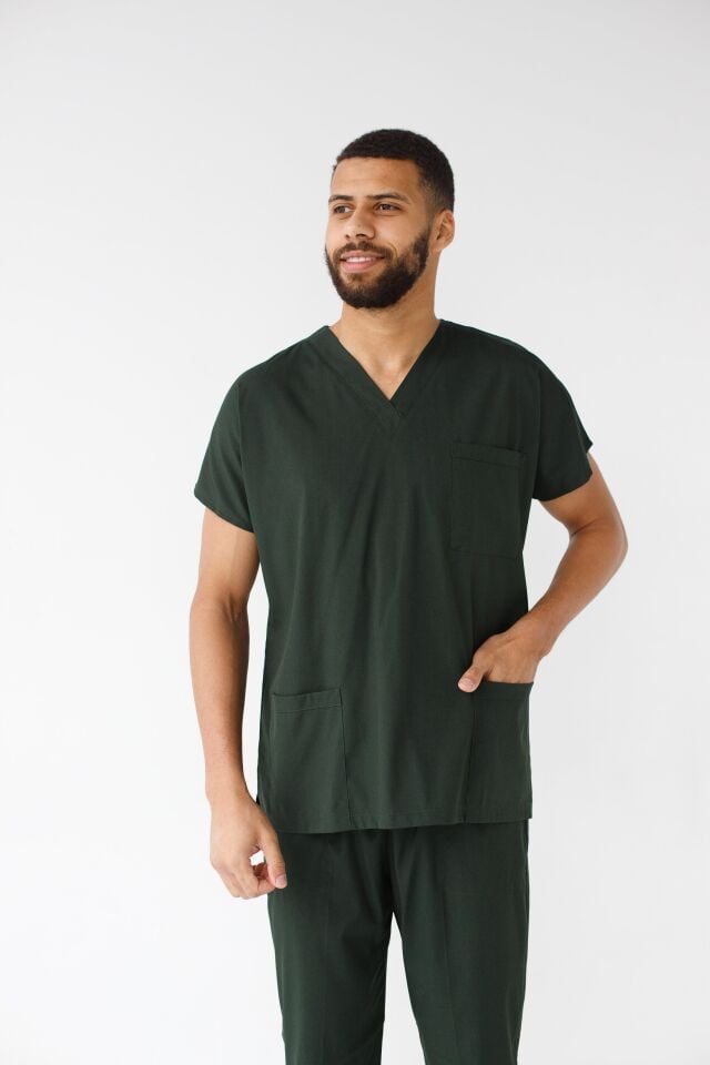 Erkek Likralı Yarasa Kol Hemşire Doktor Takım Avcı Yeşili