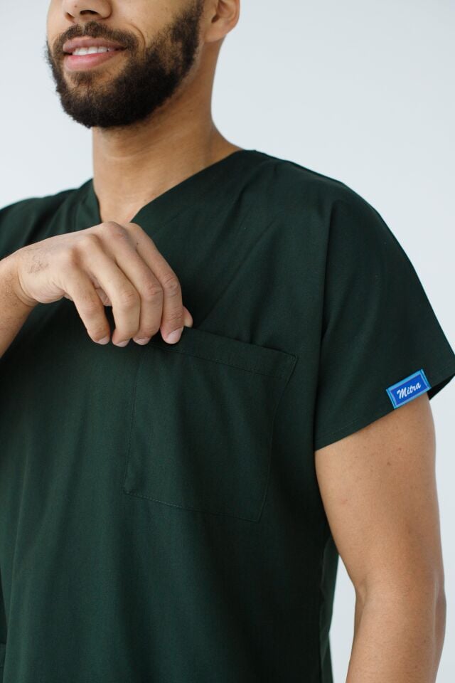 Erkek Likralı Yarasa Kol Hemşire Doktor Takım Avcı Yeşili