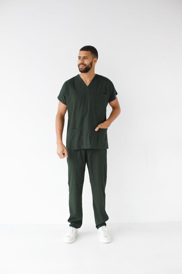 Erkek Likralı Yarasa Kol Hemşire Doktor Takım Avcı Yeşili