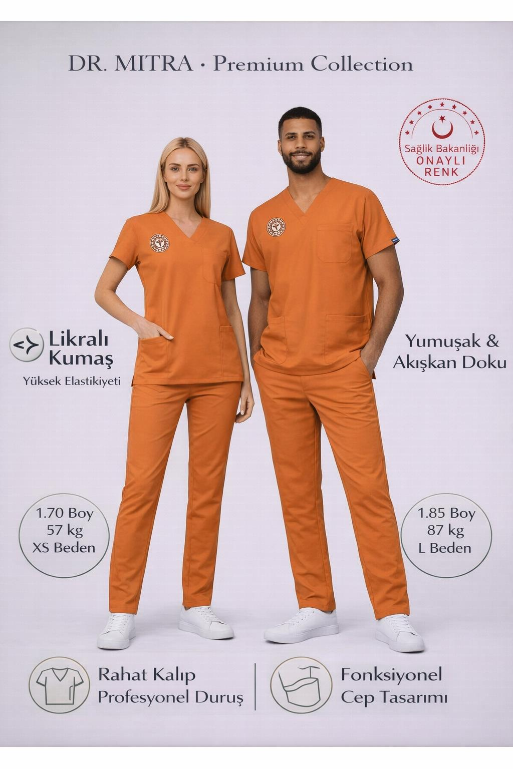 Klinik Destek Forması | Yönetmeliğe Uygun Orange Ochre (Turuncu) Üniformalar Unisex