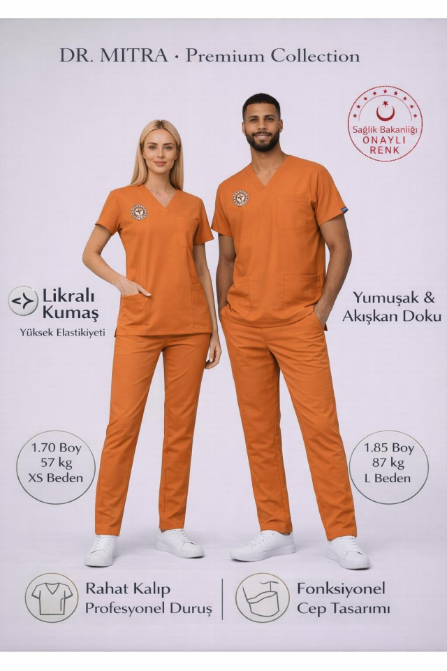 Klinik Destek Forması | Yönetmeliğe Uygun Orange Ochre (Turuncu) Üniformalar Unisex