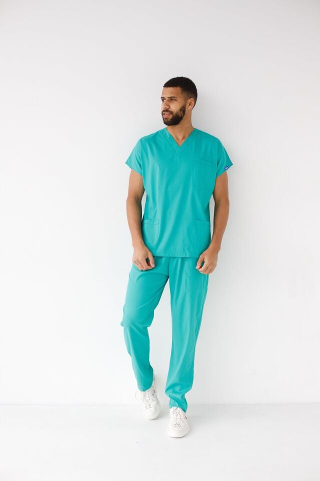 Erkek Likralı Yarasa Kol Hemşire Doktor Takım Benetton Yeşili