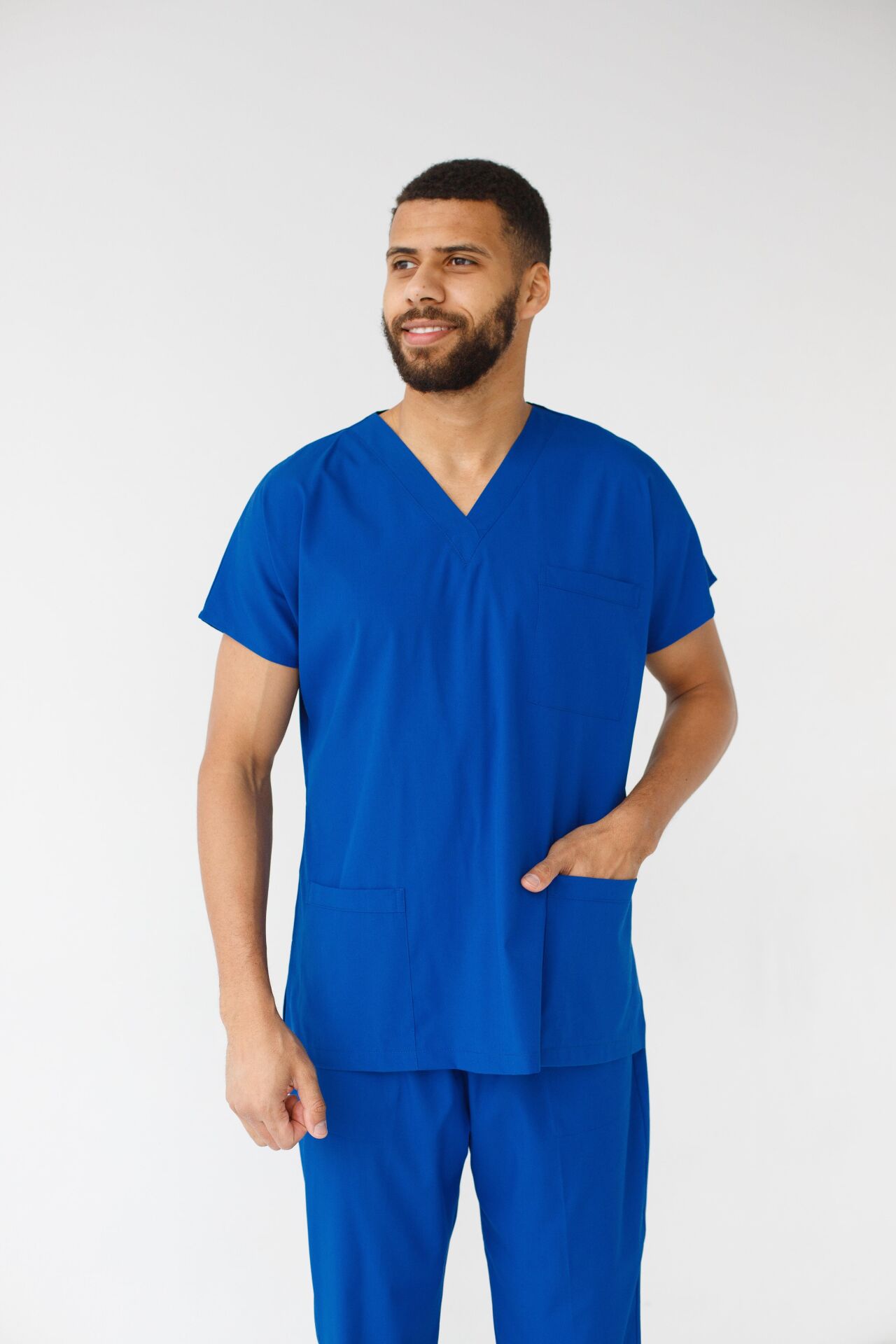 Erkek Likralı Yarasa Kol Hemşire Doktor Takım Saks Mavi