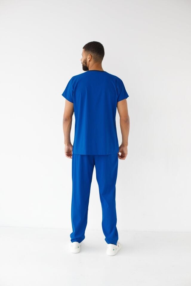 Erkek Likralı Yarasa Kol Hemşire Doktor Takım Saks Mavi