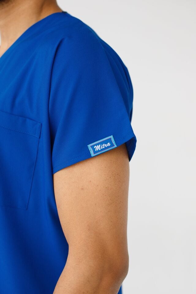 Erkek Likralı Yarasa Kol Hemşire Doktor Takım Saks Mavi